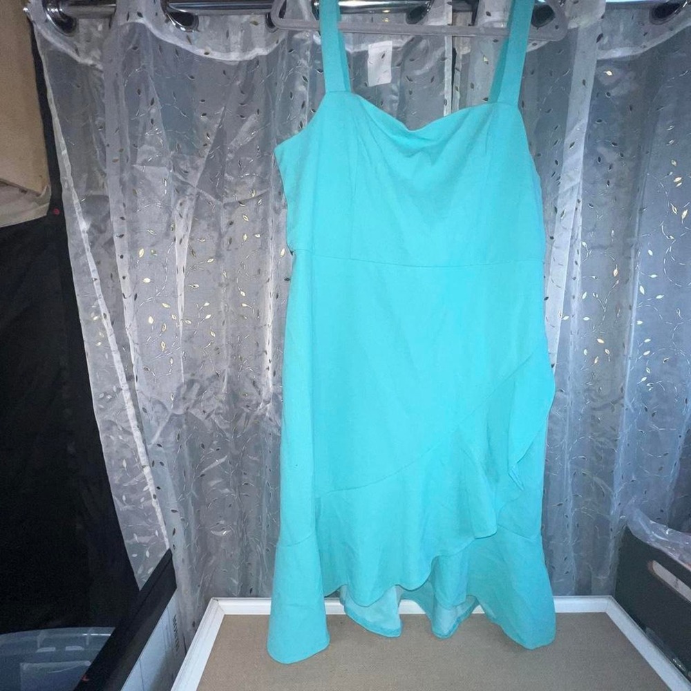 BCBG Paris Turquoise Blue Ruffled Hem Summer Dress Womens Large NWT